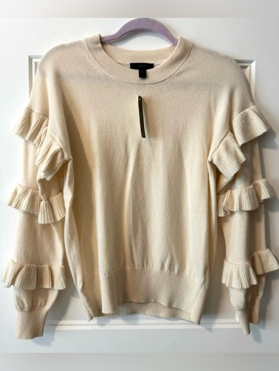 J. Crew Sweaters - NWT J. Crew Ruffle Sleeve Wool Blend Sweater XS Cream Cottagecore
